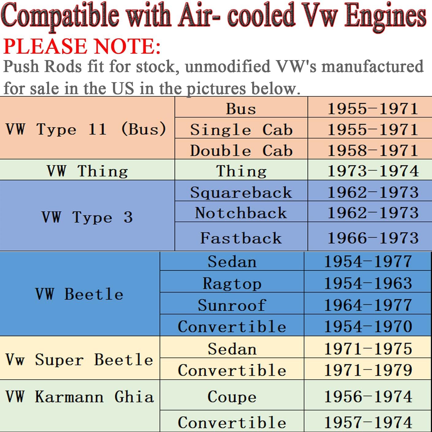 Push Rods, length 11.60'' OD 3/8'' Chromoly Cut to Length, Compatible with Air-cooled Vw Engines