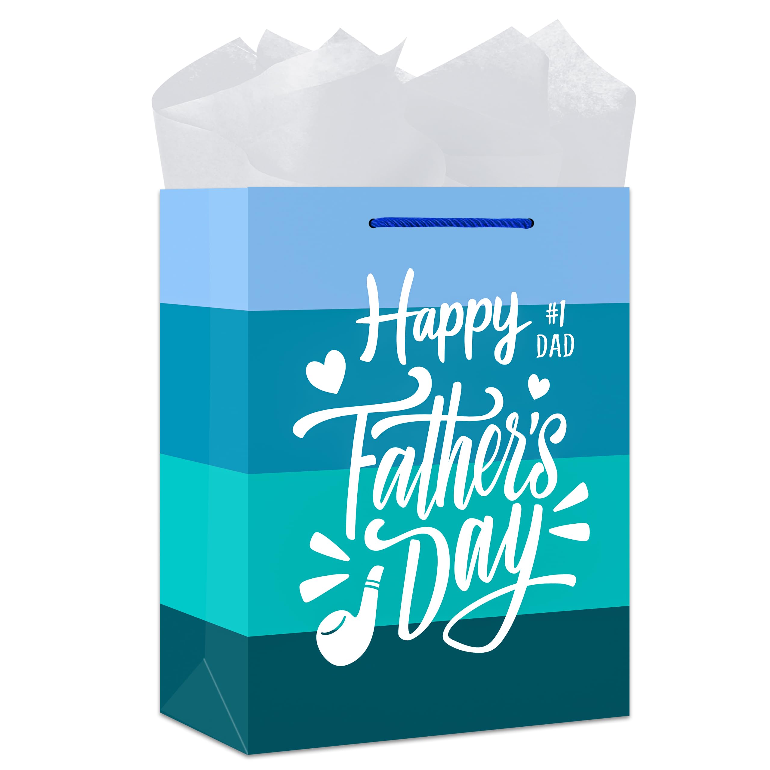 BIZIBAFF Fathers Day Gift Bag - 13" Large Father's Day Gift Bag with Tissue Paper Happy Father's Day Paper Bag from Daughter Son No.1 Fathers Day