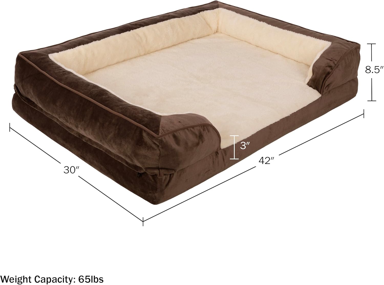 PETMAKER Orthopedic Dog Bed - 42in Dog Couch Bed with Supportive Wraparound Bolster and Removable Washable Cover - Egg-Crate Foam Extra Large Dog Bed for Pets up to 65lbs - Dog Products (Brown)