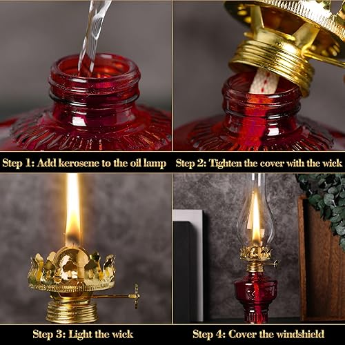 Miniatura 4 de 2 lámparas de aceite de cámara para uso en interiores, lámpara vintage de queroseno, linterna rústica de queroseno de huracán con mecha de fuego