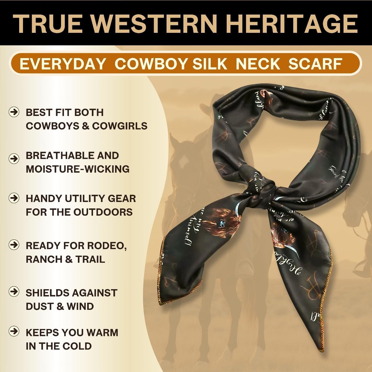 Wild Rag Silk Scarf 36 inch Western Cowboy Bandana Wild Rags,Square Silky High Lander Patteren Scarves - Image 2