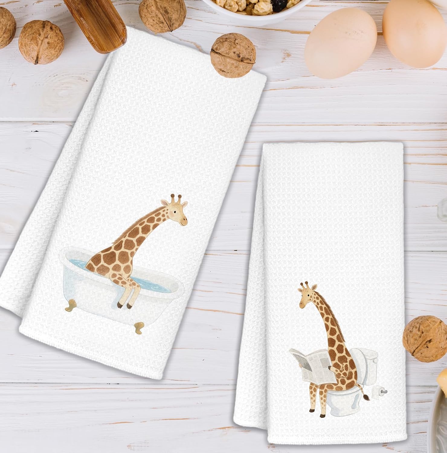 Funny Giraffe Bathroom Hand Towels Set of 2, Kids Bathroom Decor, Giraffe Gifts for Women Kids, Wild Animal Hand Towels for Bath Room Washroom Toilet, 16x24 Inch - Image 5