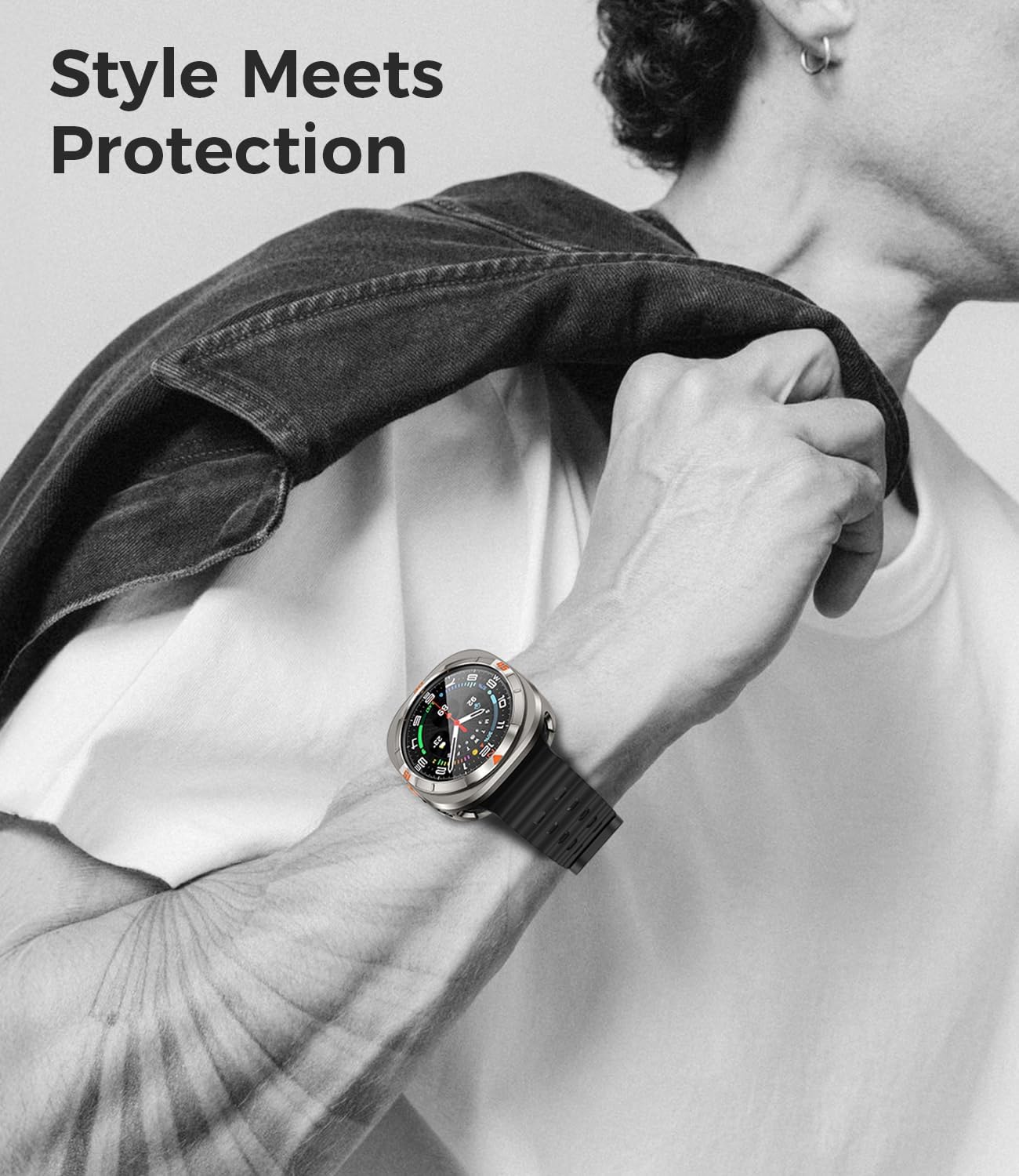 Goton Metal Case with Screen Protector for Galaxy Watch Ultra/Ultra 2025 47mm, 360° Full-Body Rugged Stainless Steel Bumper + PC Back Cover, for Samsung Galaxy Watch 7/8 Ultra, Titanium Silver+Orange - Image 8