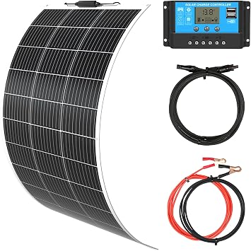 XINPUGUANG 100W 12V Flexible Solar Panel kit 100 Watts Flexible Solar Panel + 10A Charge Controller for Campervan Motorhome Caravan Home Roof Motorhome Power 100w
