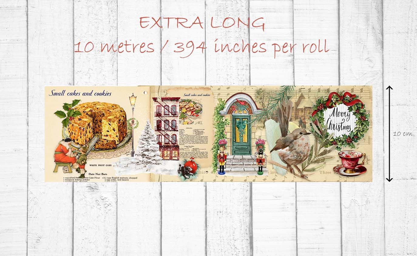 Serenity Fair Vintage Christmas Washi Sticker Tapes - Holiday Stickers for Scrapbook, Crafts, & Gift Wrapping – Christmas Decor & Art Supplies for DIY, Journaling & Holiday Gifts (Brown Red Baking)