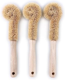 3PCS Cleaning Brush, Bottle Brush, Milk Cup Brush, Coffee Cup Brush, Pot Brush, Natural Coconut Fiber Brush Head, Strong Wooden Handle, Deep Cleaning, Natural Environmental Protection