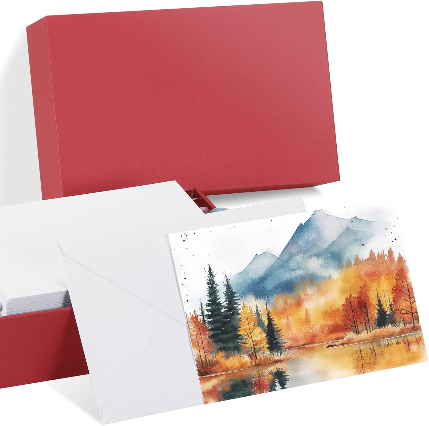 PATIKIL 50 Sets Pure Cotton Watercolor Cards 140lb/300 GSM Postcards with Envelopes for Art Painting Creative Thank Notes, 5x7 Inch(Red)
