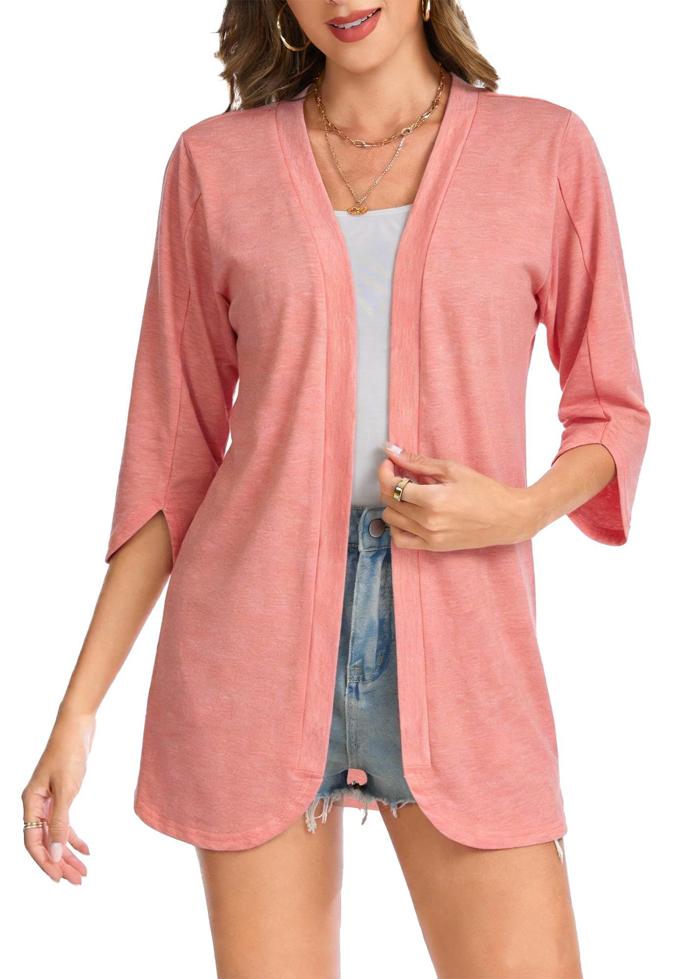 Bosmeer Swinsuit Coverup for Women 3/4 Patel Sleeve Summer Kimono Pink M