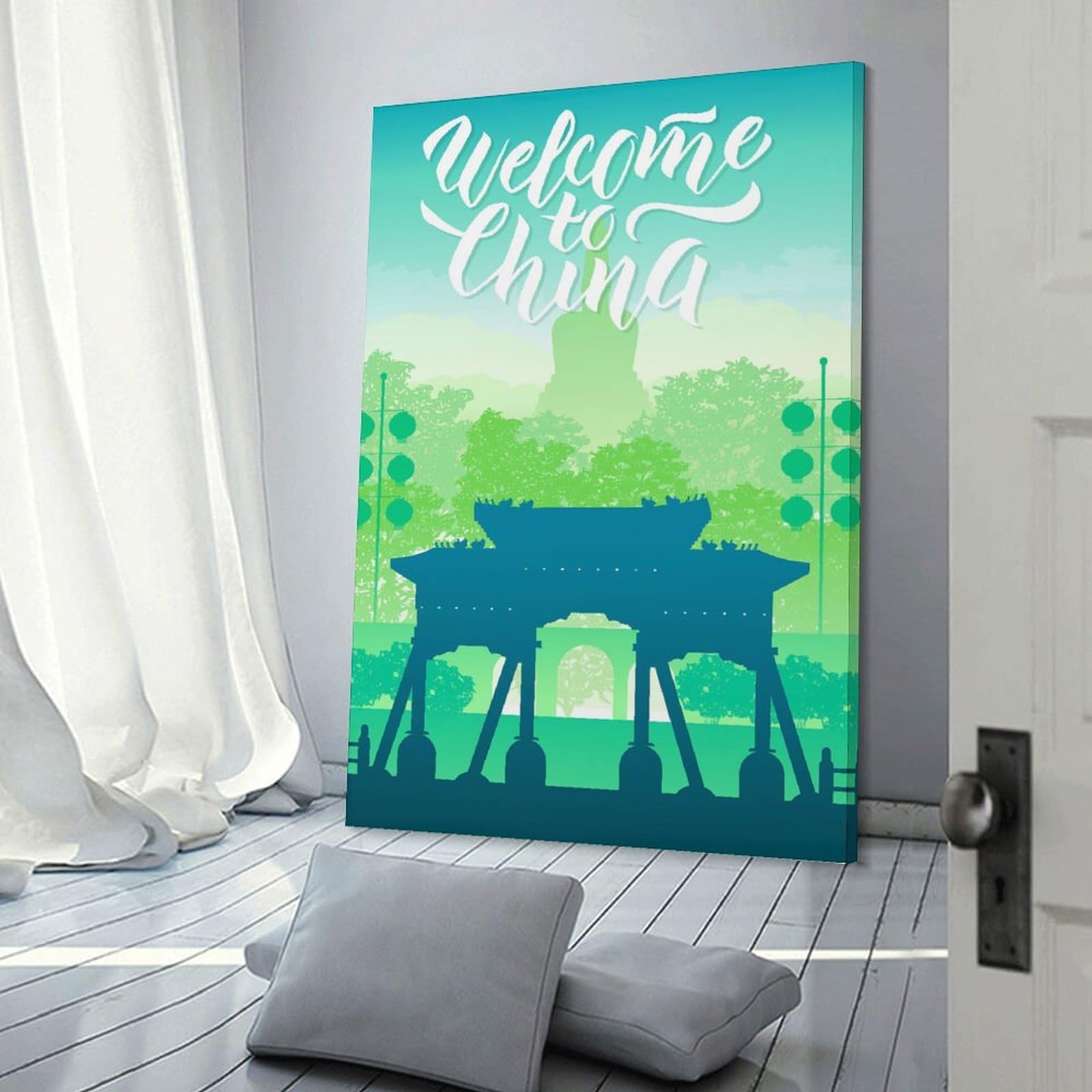 Junmoney Wall Picture Print Welcome to China Travel, 24x36inch(60x90cm), for Wall Displays, Bedrooms Or Room Updates, Wall Decor Suited to Curated Displays