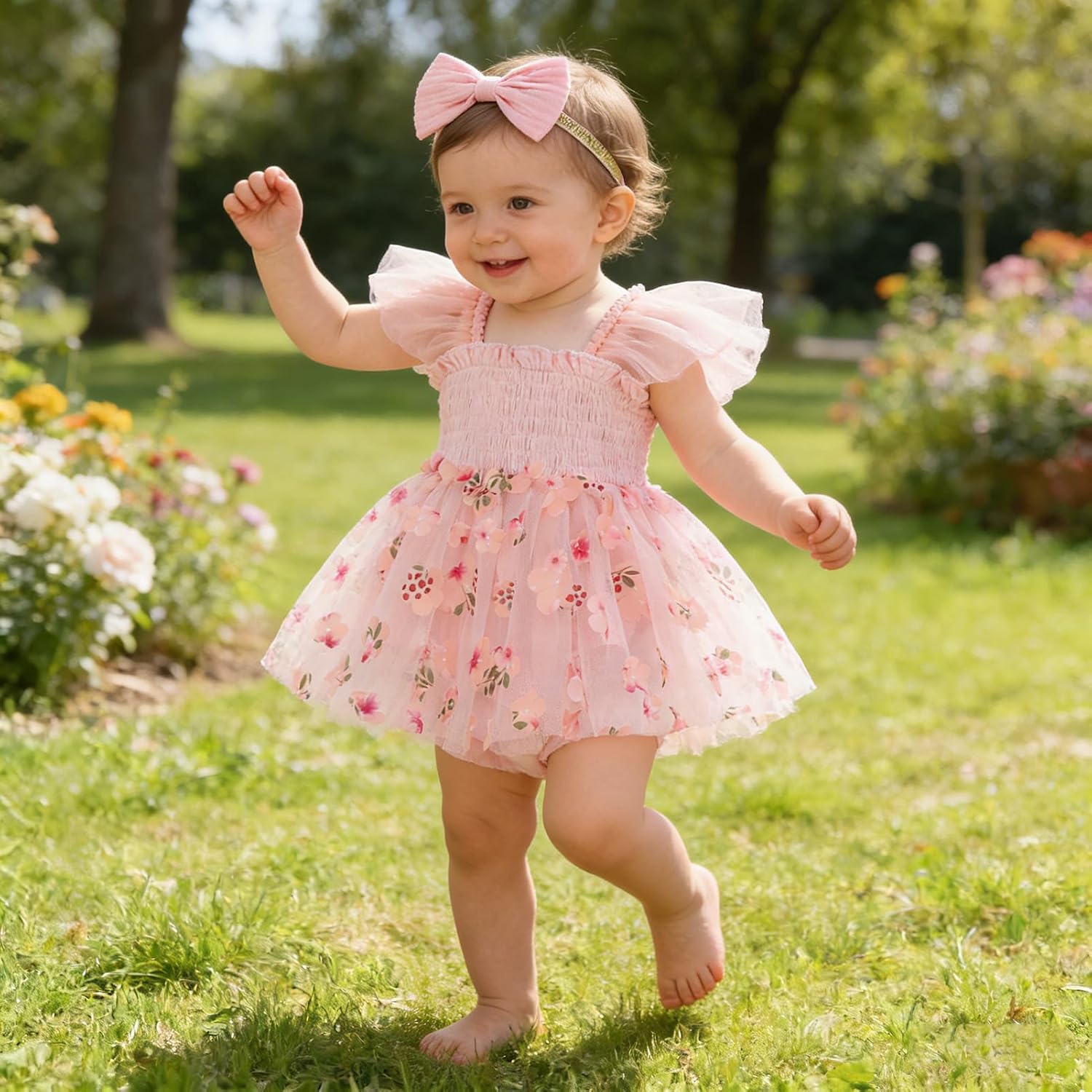 TITKKOP Baby Girl Tulle Romper|Newborn Summer Bodysuit|First Birthday Photo Shoot|Cake Smash Outfit for Infants 0-18M image 3