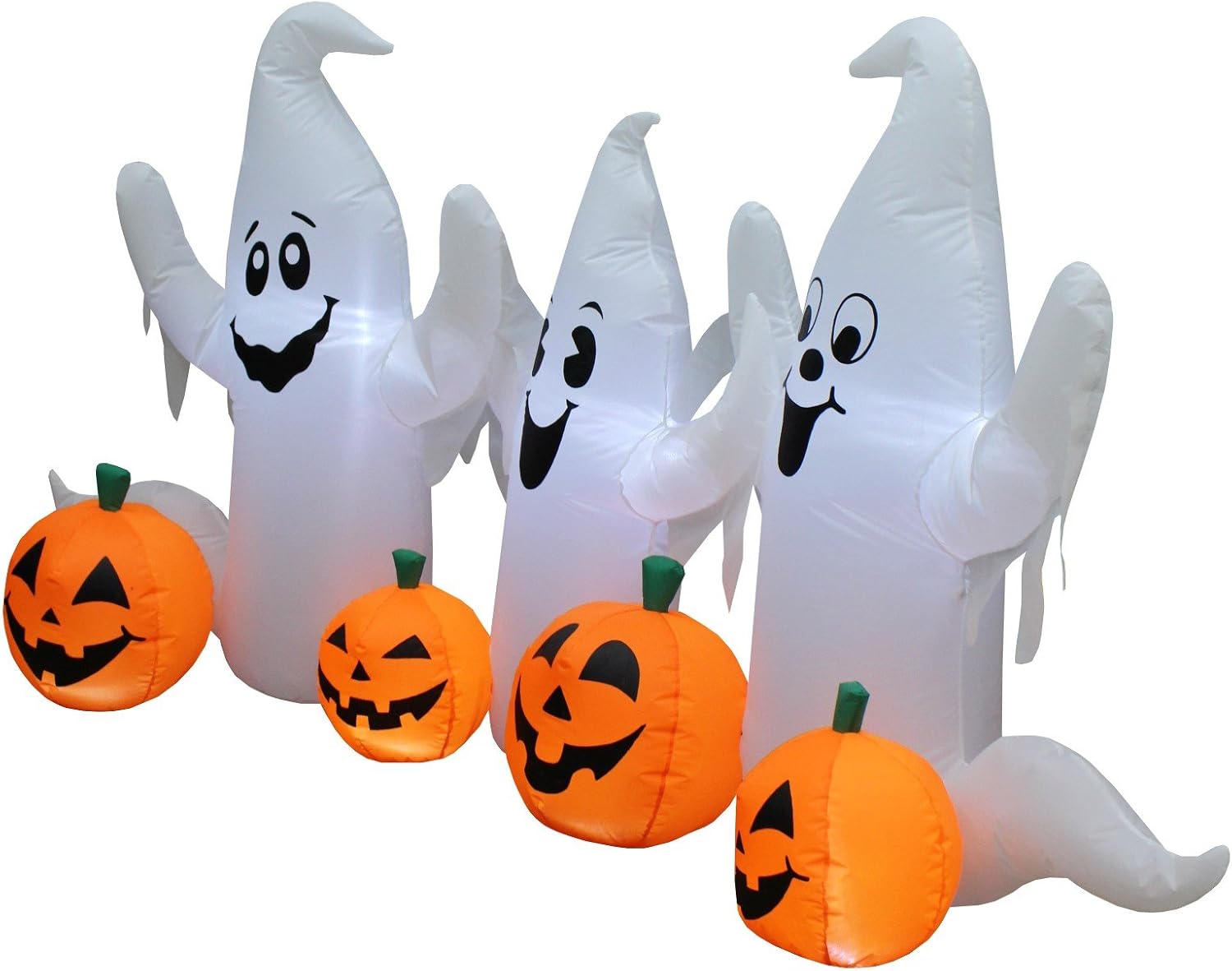 6 FT Long Lighted Halloween Inflatable Three Ghosts with Pumpkins Patch Outdoor Indoor Holiday Decorations, Blow Up LED Lights Lighted Yard Decor, Giant Lawn Inflatables for Home Family Party