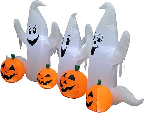 Miniatura 5 de Tres fantasmas inflables de Halloween de 6 pies de largo con parche de calabazas para decoración de vacaciones al aire libre e interior, luces LED