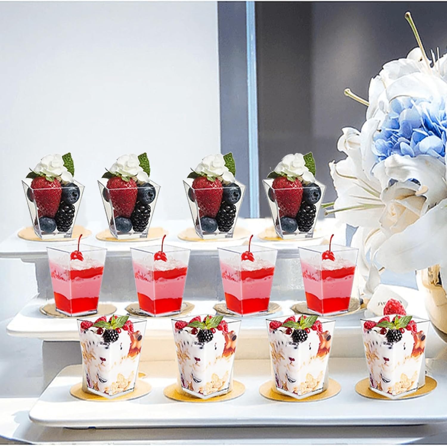 Sprifityy - Juego de 50 tazas de postre cuadradas transparentes (160 ml, 50 cucharas, fáciles de limpiar, reutilizables, para tartas espumosas, helados, postres caseros, puddin — view 6