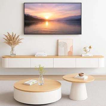 Modern Floating TV Unit with LED Lighting | Wall-Mounted Entertainment Media Console | Large Storage TV Bench for Living Room & Office (White Wood, 78.7'')