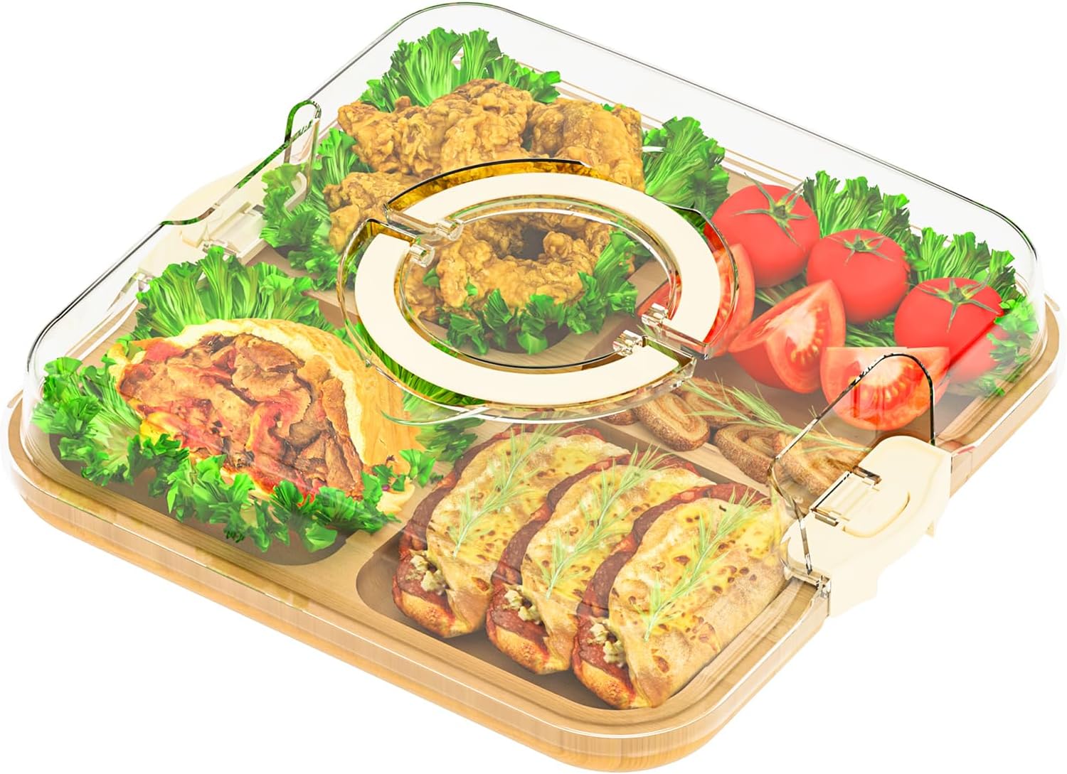 Charcuterie Board with Clear Lid, Travel Portable Cheese Board Charcuterie Boxes Cutting Boards for Kitchen, House Warming Gifts New Home, Gifts for Women (4 Compartments White)