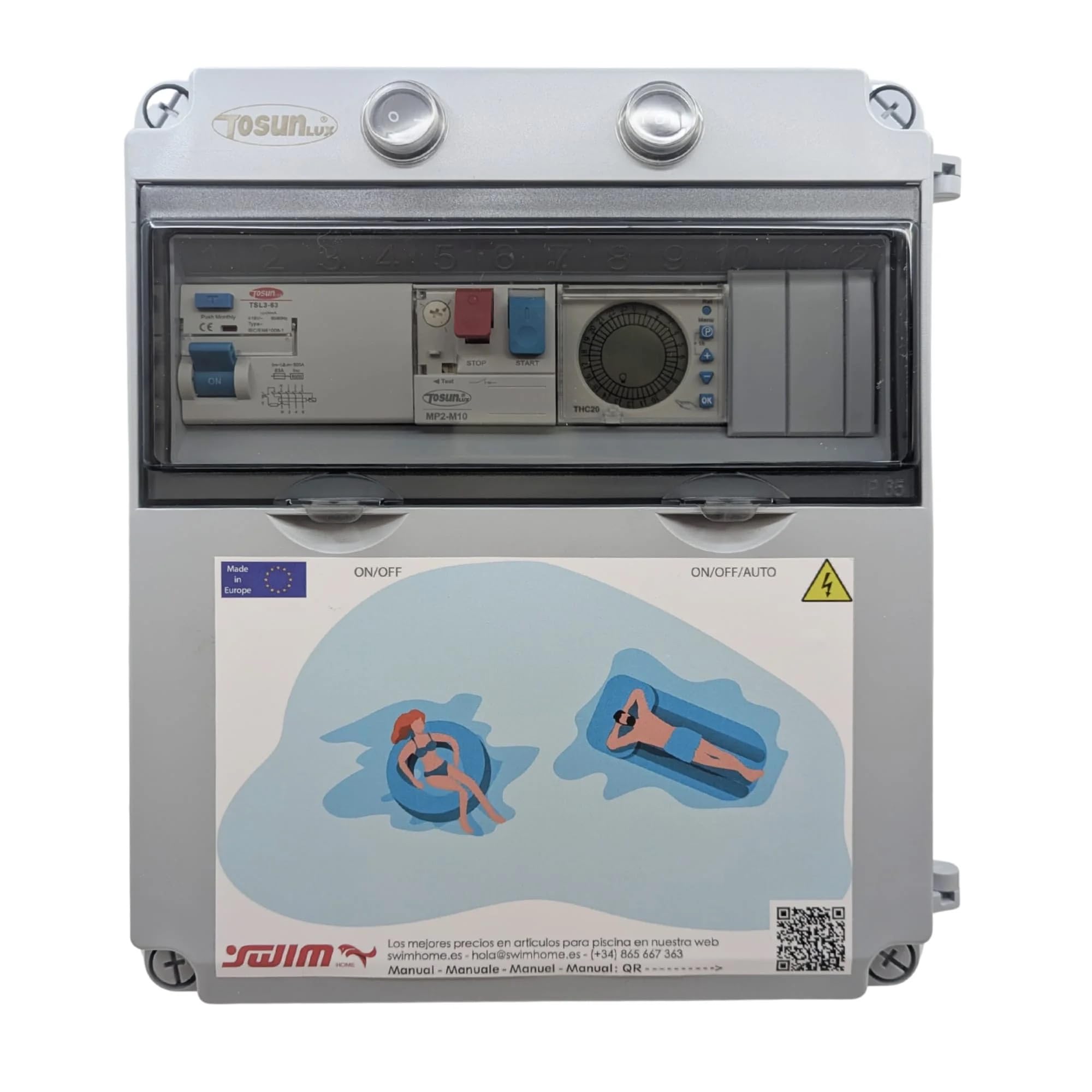 SWIMHOME Cuadro Eléctrico Trifásico para Piscina con Contactor para Motor Integrado (0,5-1 CV (4-6.3A))
