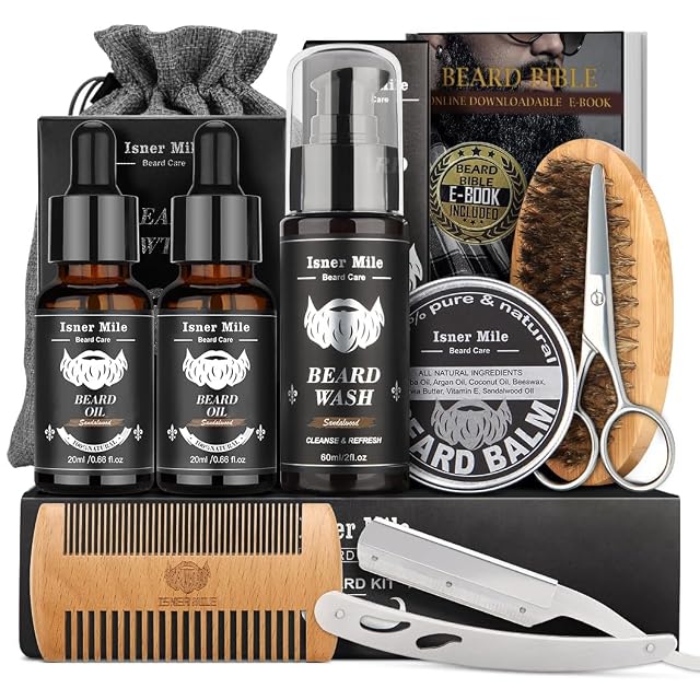 Isner Mile Beard Grooming Kit for Men Care with Beard Wash - Oil - Balm - Brush -