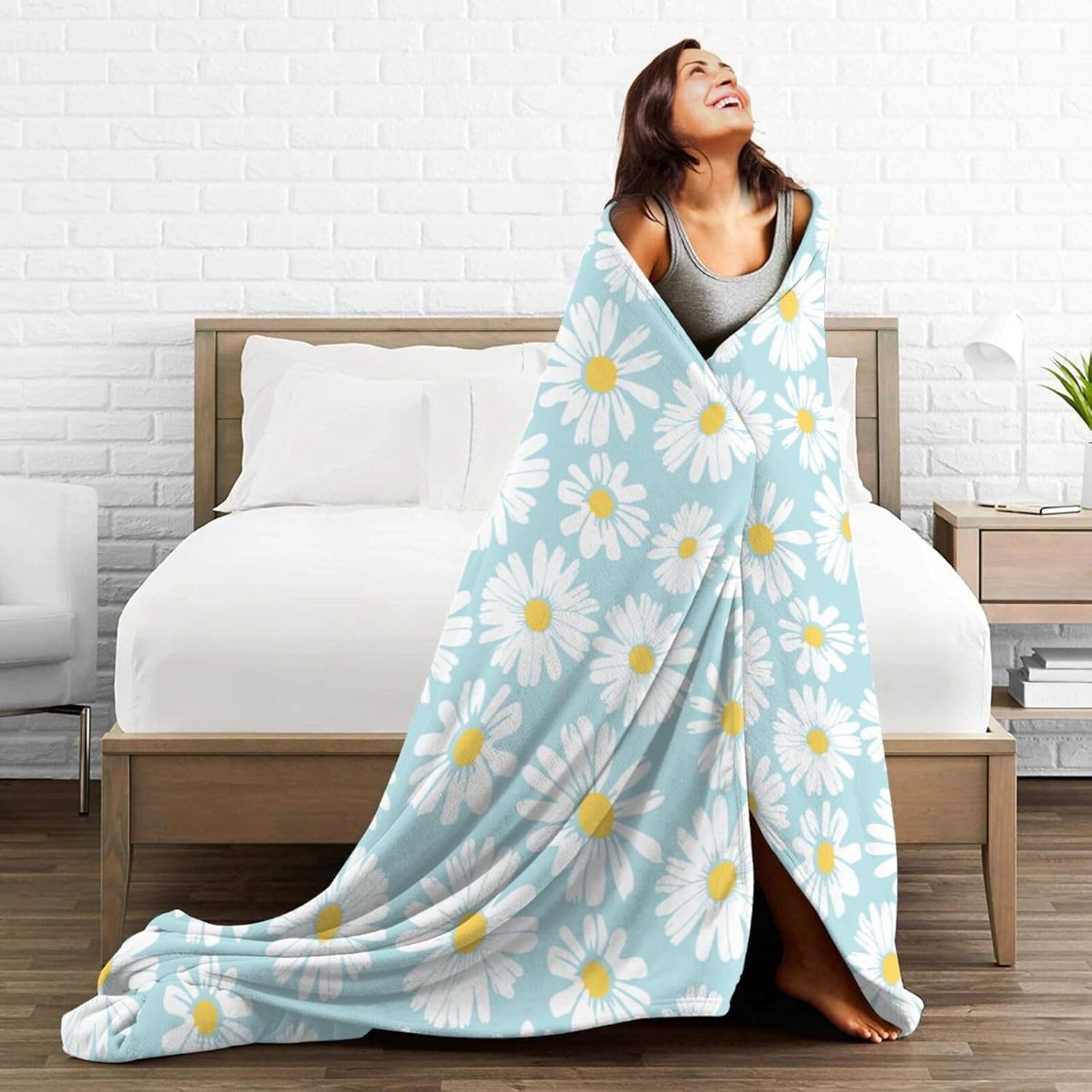 Blue Daisy Cute Blanket Soft Lightweight Comfortable Premium Flannel Bed Warmer Air Conditioner Blanket for Bedroom Living Room Sofa All Seasons 50"X40"