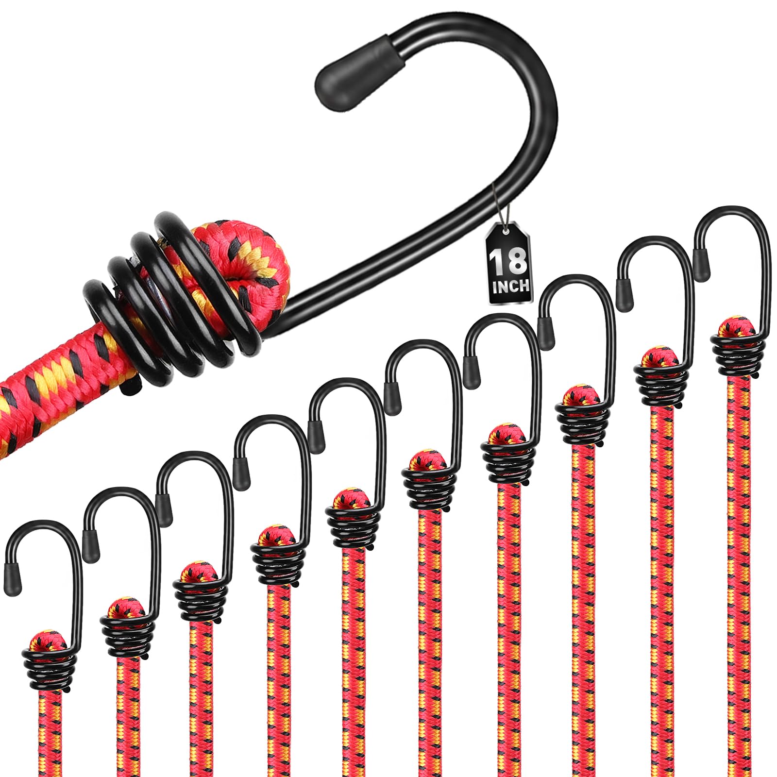 HORUSDY 31-Piece Premium Bungee Cords Assortment Jar, Includes 10”,18”,24”,32”,40” Bungee Cords, 6“ Zip Ties, 8”Canopy/Tarp Ball Ties and Crocodile Mouth Tarp Clips — Amazon image 11