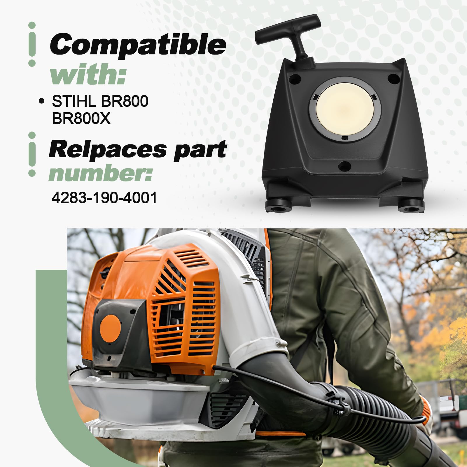 EMagTech - Démarreur à Rappel De Remplacement Pour Souffleur Stihl BR800 / BR800X | Pièce 4283-190-4001, Montage Facile, Matériau Résistant