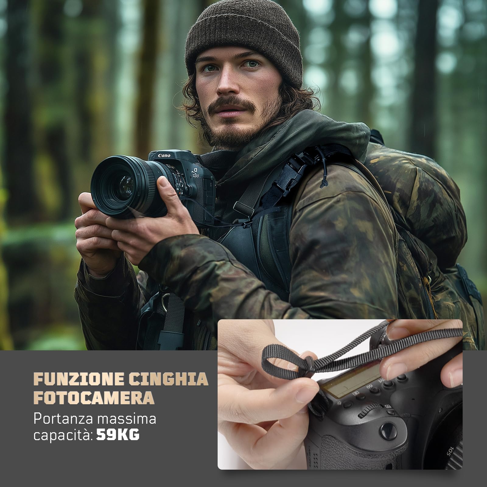 1TG Tactcial Cinghia a 2 punti, cinghia per fucile, cinghia tattica regolabile rapidamente con corda per fotocamera, spallacci allargati antiscivolo per gli sport all'aria aperta