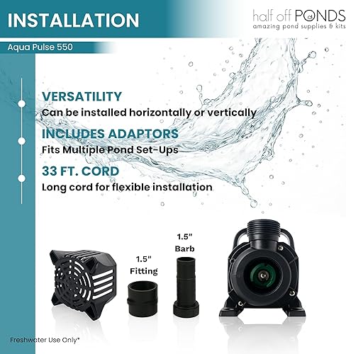 Vista 148 de HALF OFF PONDS Aqua Pulse Series - Bombas sumergibles de tracción híbrida de 550 gal/hr a 12,500 gal/hr Cable de 33 pies