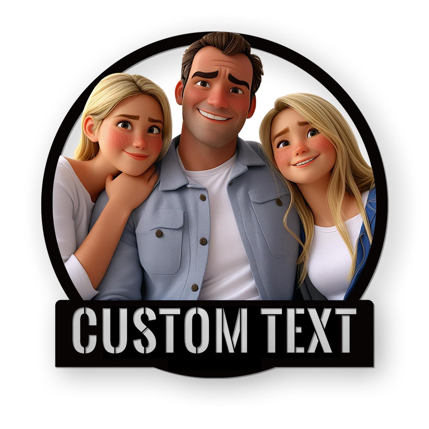 Personalized 3D Cartoon Portrait Photo Frame, Custom Family Portrait Photo Frame Gift， Wooden Picture Frame Sign Wall Art Decor
