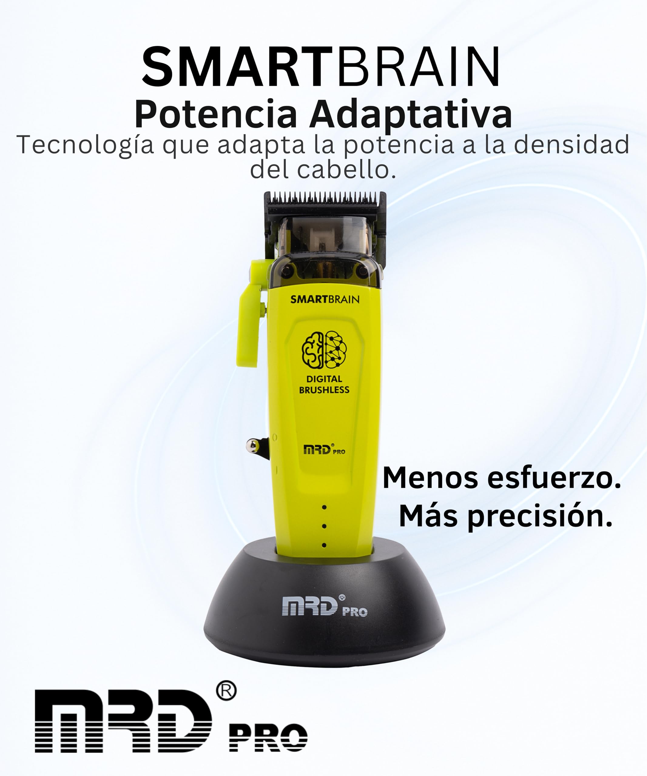 MRD Clipper PRO Smartbrain – Máquina de cortar pelo hombre profesional con motor Brushless, cuchilla DLC Faper y cuerpo metálico, cortapelos MRD pro recargable USB-C