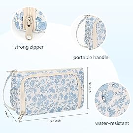 Small Makeup Bag, Travel Make Up Pouch, Floral Cosmetic Organizer Case for Women, Cute Toiletry Bag with Portable Handle