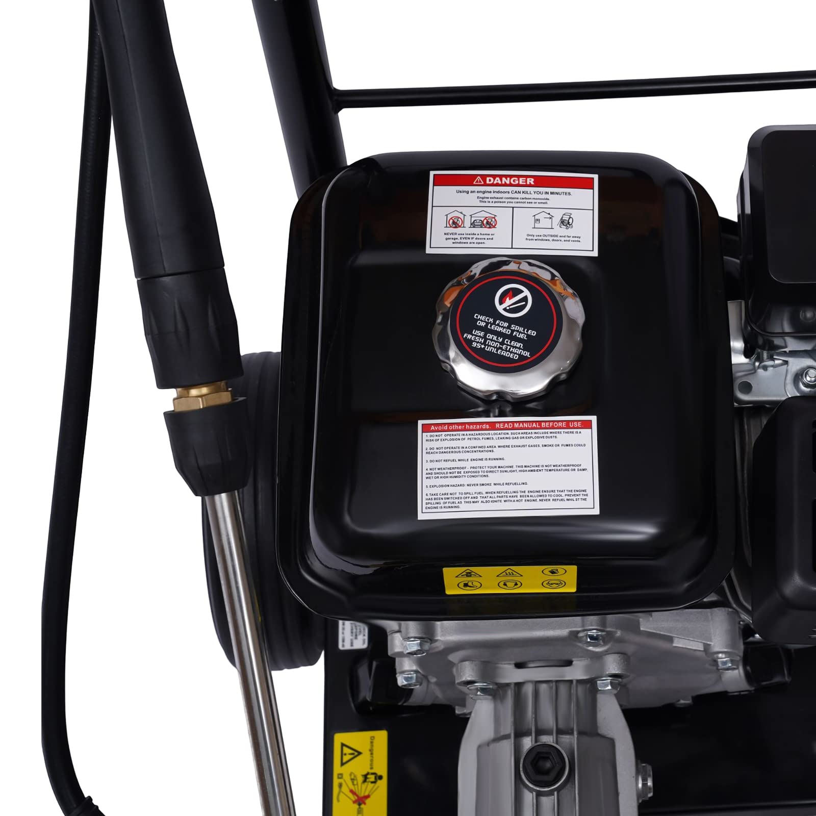 Limpiador de alta presión de gasolina, 2200 psi, 7,5 HP, limpiador de alta presión, inalámbrico, limpiador de terraza, juego de accesorios, motor de gasolina con ruedas y 5 boquillas para suelos y