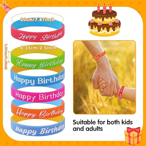 Miniatura 3 de 48 pulseras de goma de cumpleaños, pulseras de silicona de colores para regalo de feliz cumpleaños, pulseras elásticas de silicona para