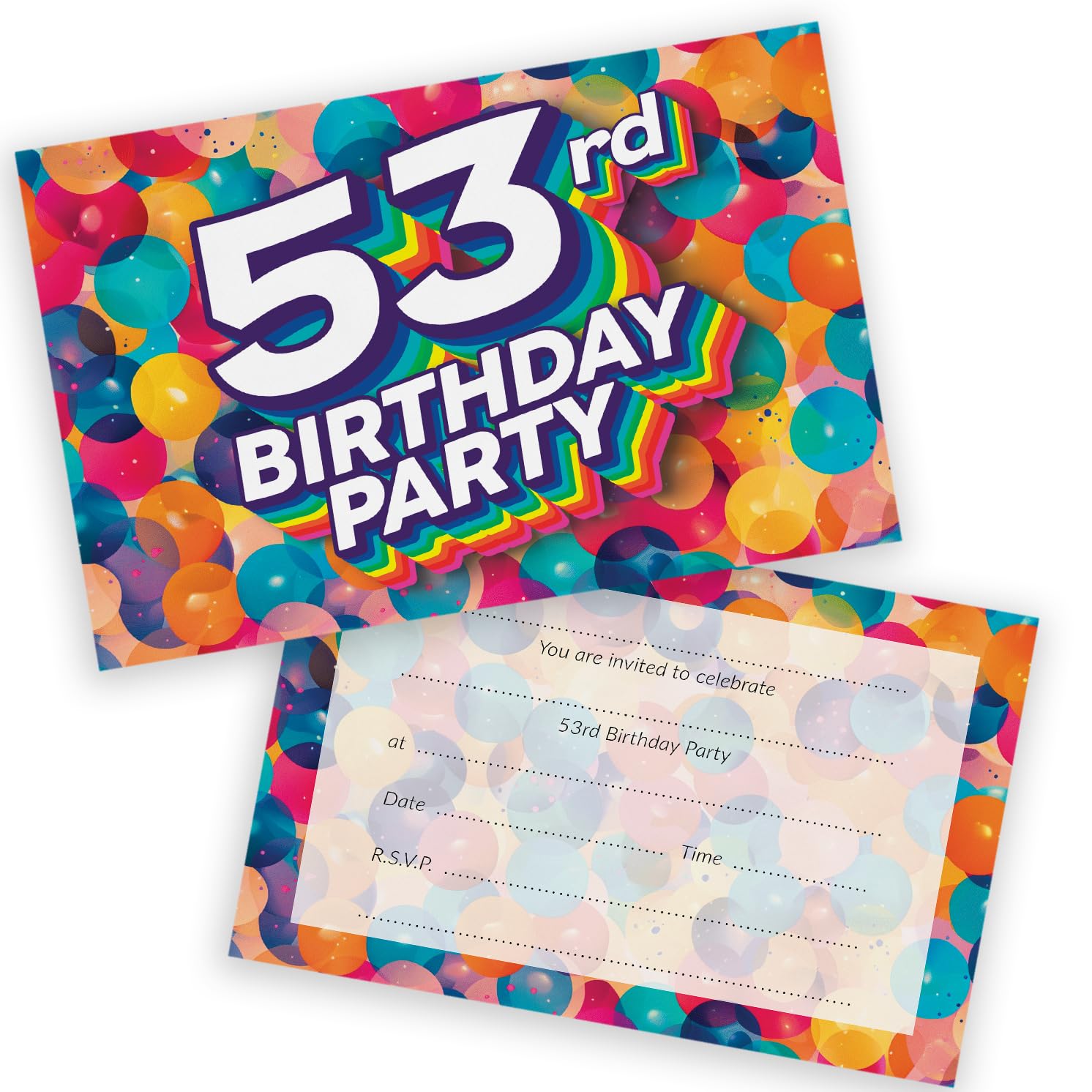 53rd Birthday Party Invitations Men Women - Rainbow Balloons 20 Pack - Adults Birthday Invitations for Friends Family A6 Bday Party Invites Invitation Cards with Folding Envelopes