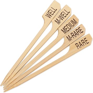 BambooMN 3.5" Bamboo Paddle Picks Assorted Steak Marker - 100 Pieces
