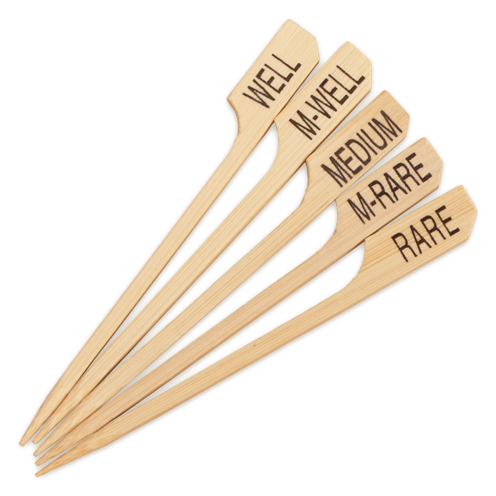 BambooMN 3.5" (9cm) Assorted Steak Doneness Marking Bamboo Paddle Picks - 300 pcs, Natural - Assorted, 3.5" - Assorted