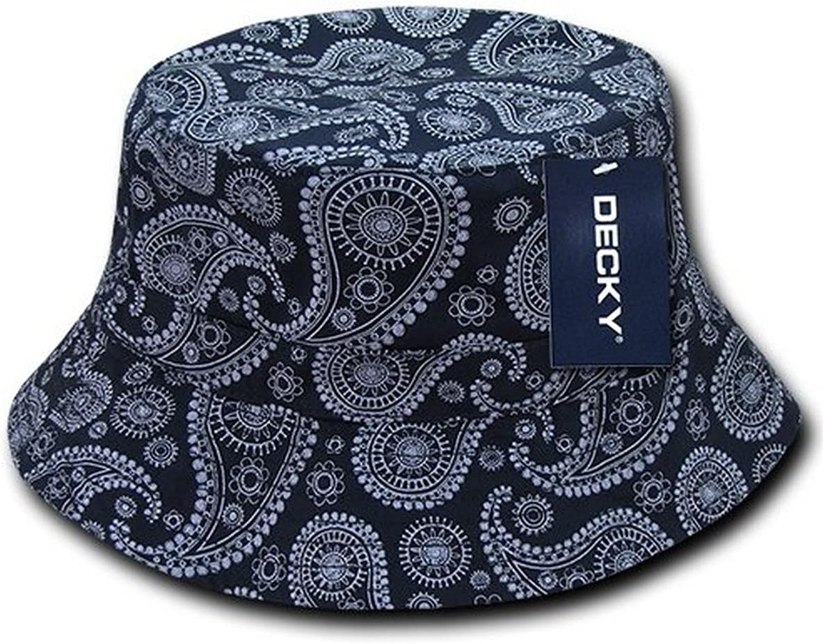 DECKY 459-PL-NVY-07 Paisley Bucket Hat, Navy, Large