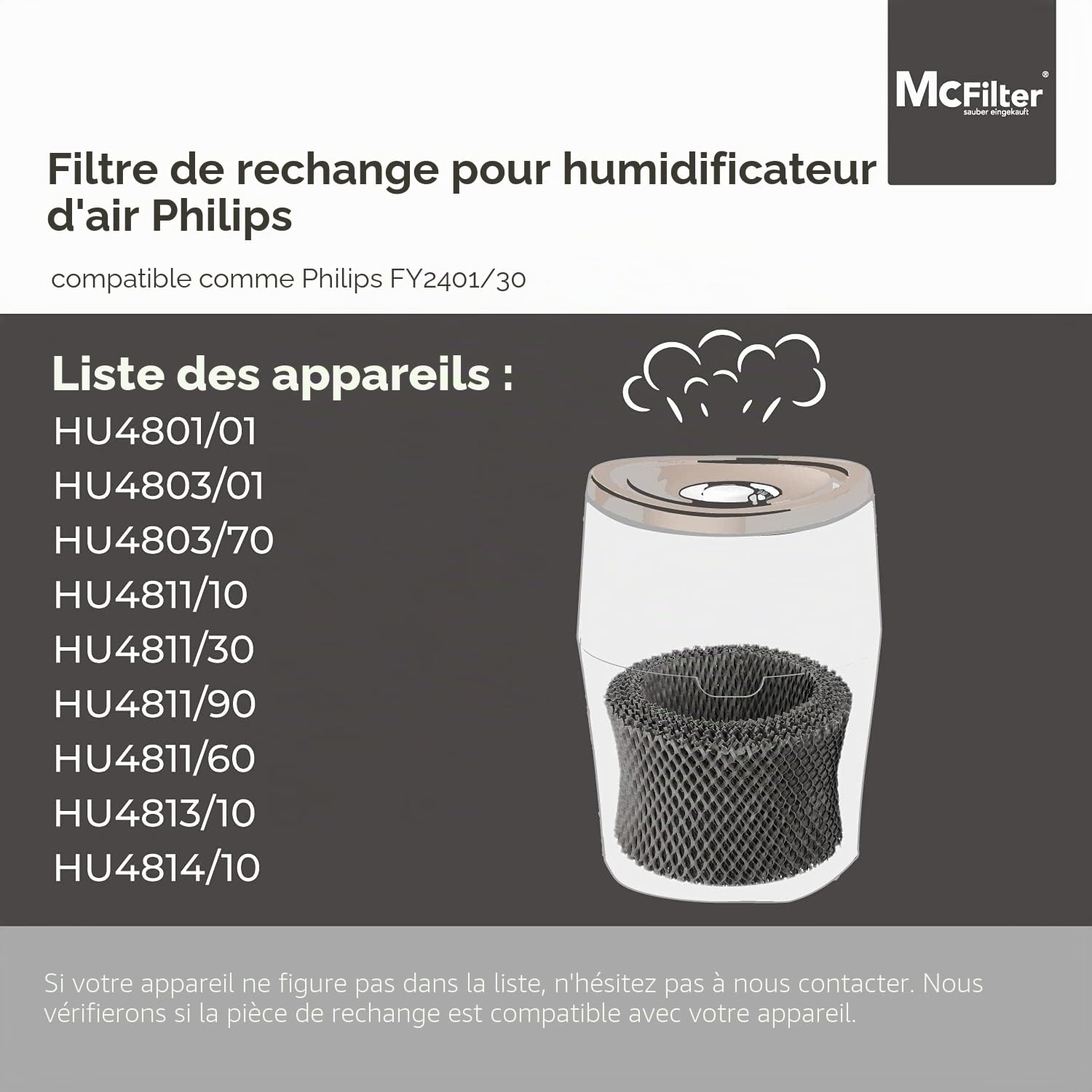 McFilter Lot de 5 filtres pour humidificateur Philips HU4801/01, HU4803/01, HU4811/10, HU4813/10, HU4814/10 - Filtre de rechange pour FY2401/30