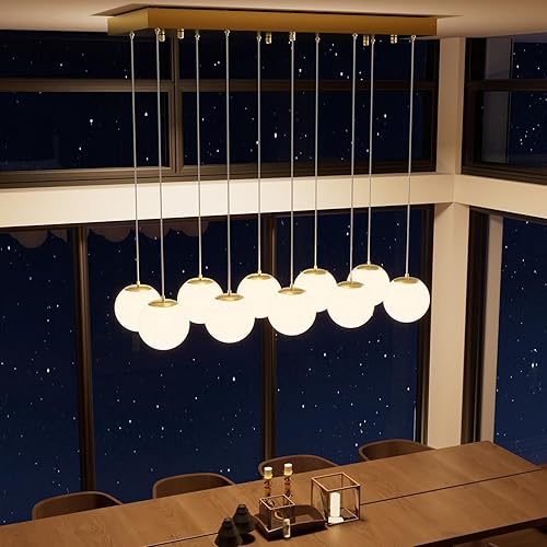 Miniatura 248 de Escalera LED de 10 luces LED moderna con globo de cristal, lámpara colgante grande para techos altos, accesorios de iluminación de entrada, villas y