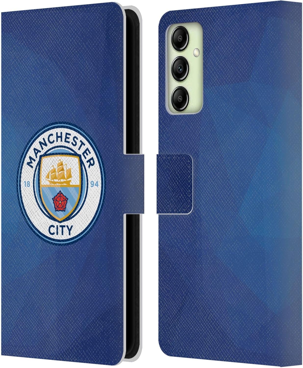 Head Case Designs Officially Licensed Manchester City Man City FC Obsidian Full Colour Badge Geometric Leather Wallet Case Compatible with Samsung Galaxy A14 5G