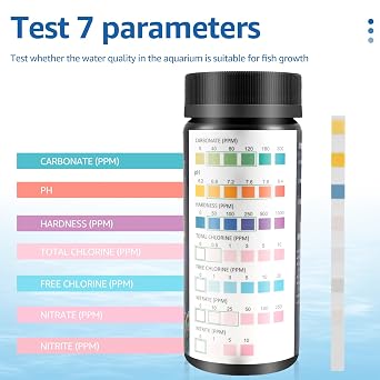 100Pcs Aquarium Test Strips, Water Testing Strips for Carbonate Root 7 in 1 Fish Tank Test Kit pH Hardness Total Chlorine Free Chlorine Nitrate Nitrite with Test Tube Fast Accurate Aquarium