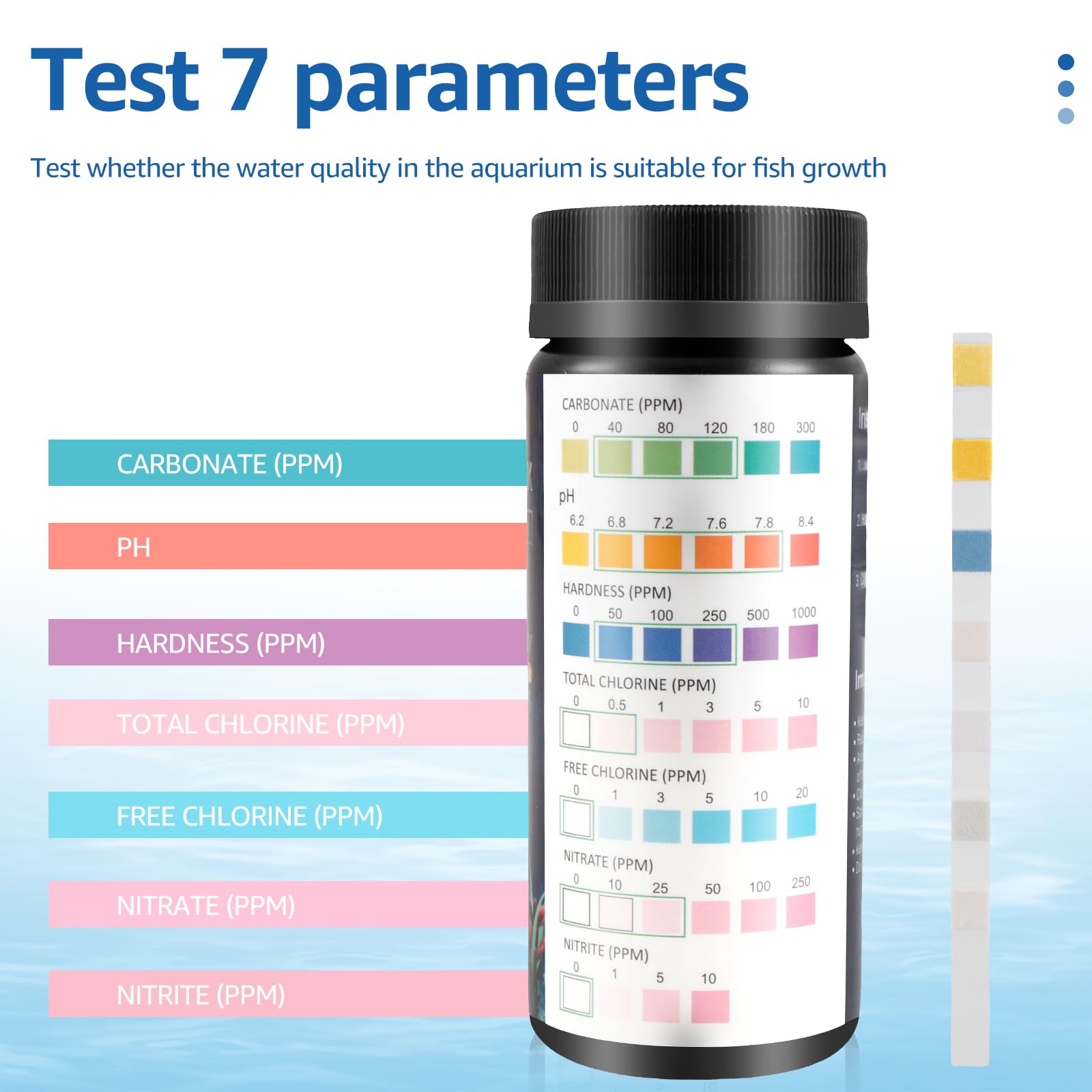 100 Stück Aquarium-Teststreifen für Aquarien, schnell und präzise, mit Reagenzglas, Wassertest-Kits, Aquarium-Teststreifen für Karbonatwurzel, pH-Härte