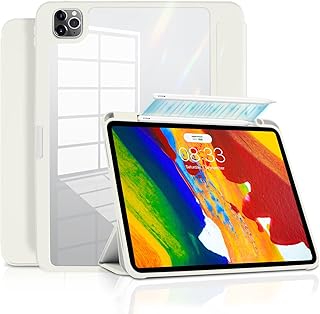 iPad Pro 11 Case, iPad Pro 11 4th/3rd/2nd Gen Case 2022/2021/2020 Model, Auto Wake/Sleep Cover, Protective Cover with Pencil Holder, Clear Transparent Back Shell, Smart Trifold Stand (White)