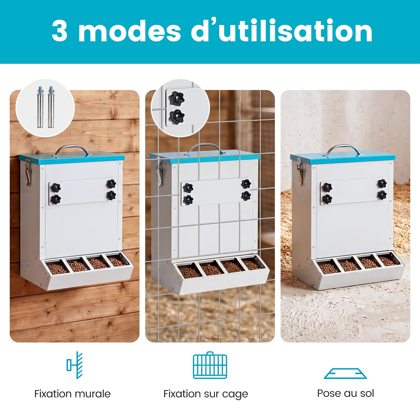 Mangeoire automatique pour poules - 8 l/5 kg - Distributeur de volaille à suspendre