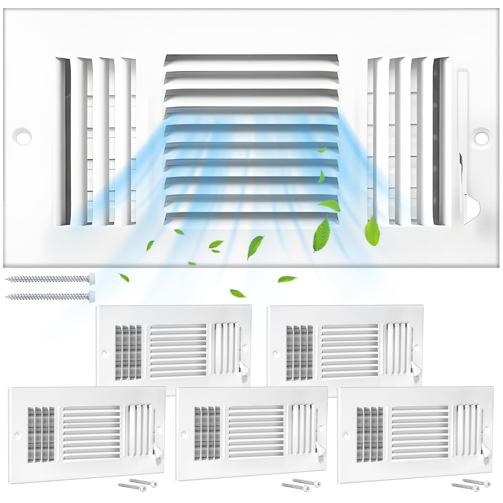 6 Pcs 14x6 Inch Air Vent Covers for Home Ceiling, 3-Way Solid Metal Wall Vent Cover Ac Vent Ceiling Register, Return Air Vent Cover, Vent Grill for Wall (White, Interior Size 14 x 6)