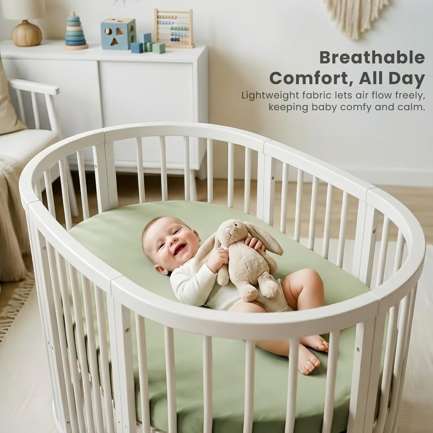 Konssy Silky Soft Bassinet Sheets 3 Pack, Ultra-Stretchy Bassinet Mattress Sheets for Baby Girl Boy, Breathable Fitted Sheet for Standard Oval Hourglass Mattress (Green Leaf) - Image 3