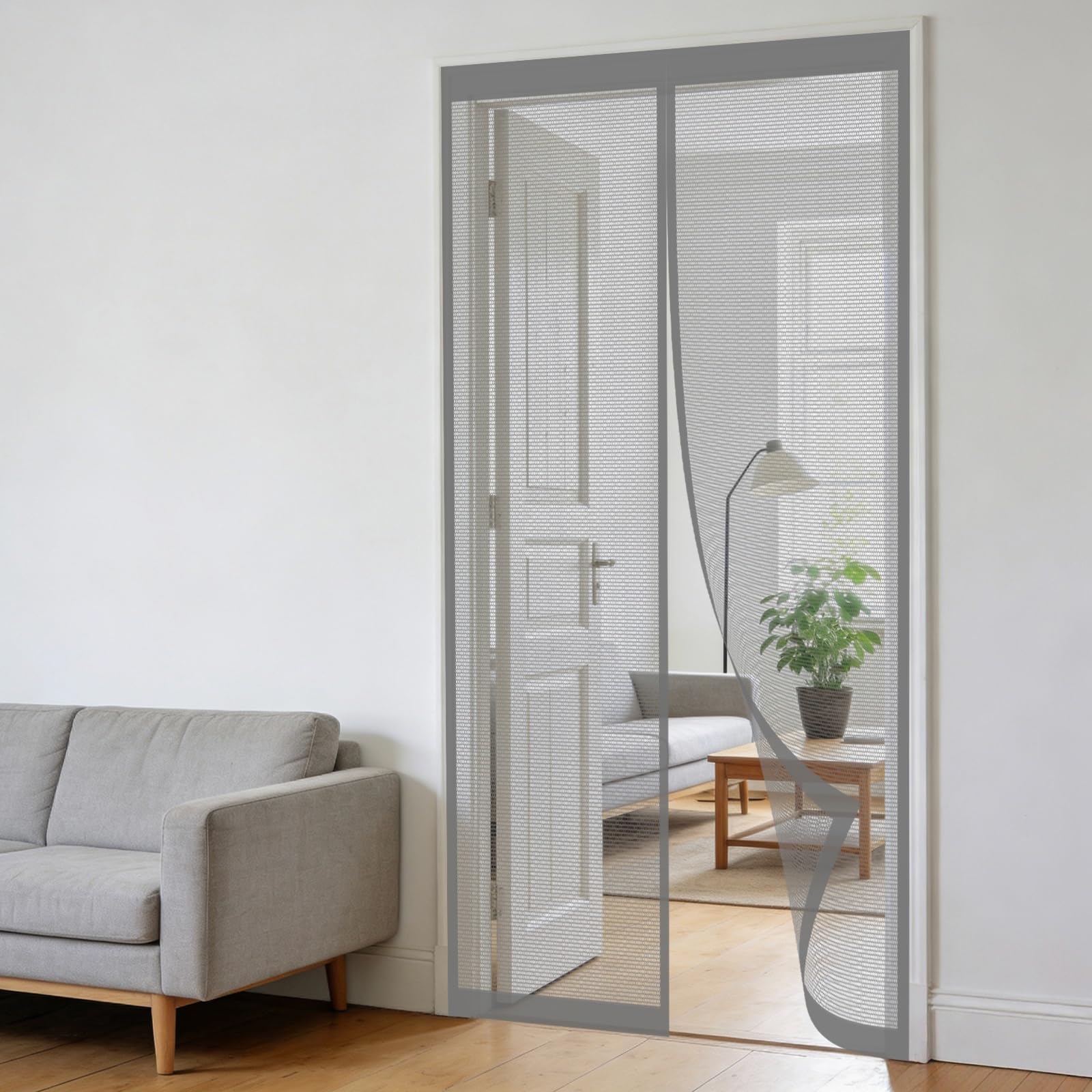 Rideau anti mouche 130x170 cm gris avec fermeture magnétique pour porte et couloir