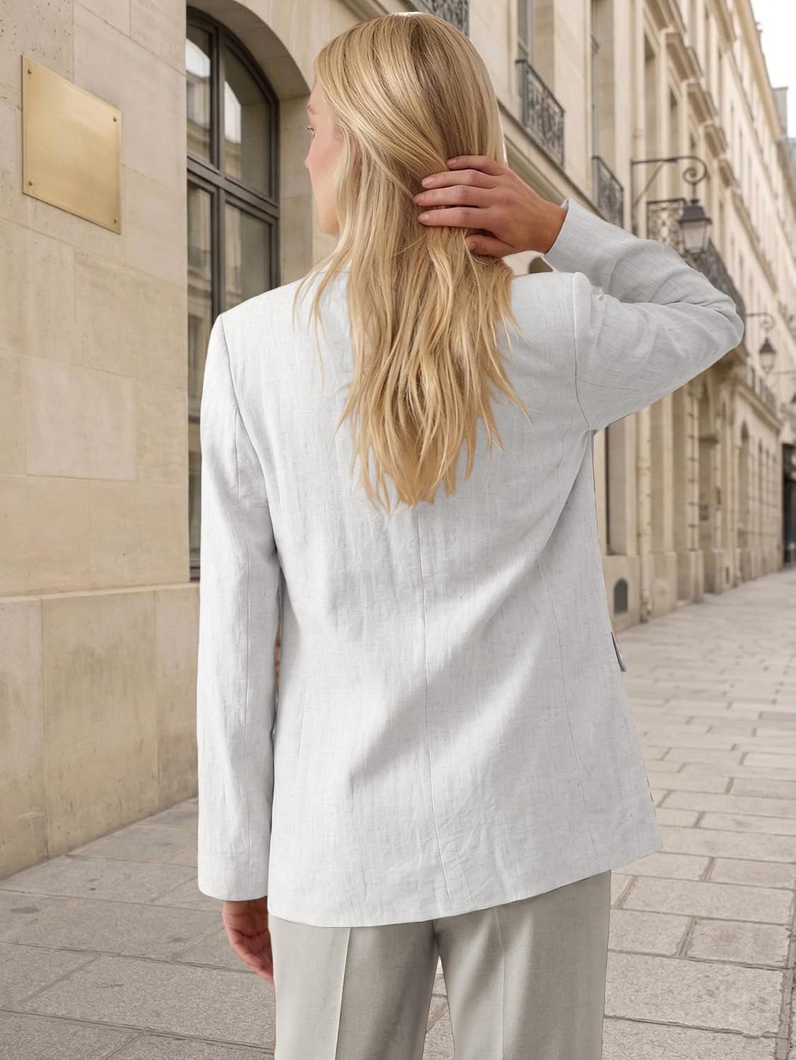 Mina Self 2026 Summer Women's Linen-Blend Blazer - Long Open-Front Breathable Full-Lined Lightweight Casual Work Pocket Suit