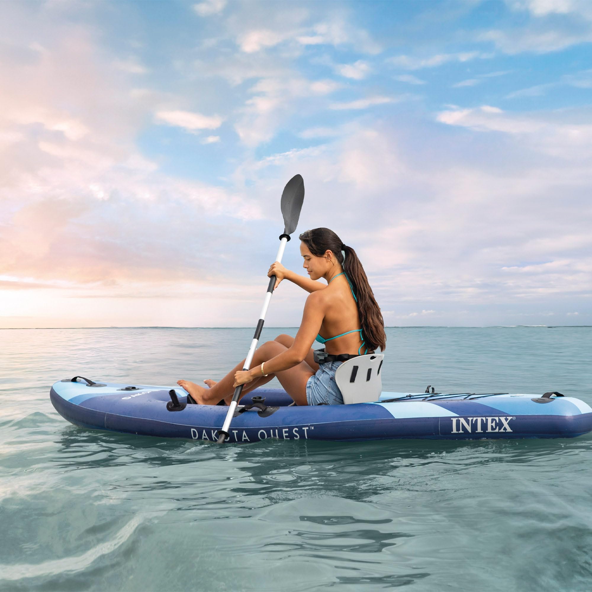Intex Tabla Paddle Surf Kayak Hinchable, Base Antideslizante, Bomba de hinchado con manómetro, Quilla extraíble, Remo Desmontable Aluminio, Pesca o recreo