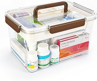 15QT Clear Medicine Storage Box, Portable Double Layer Medicine Organizer Box with Detachable Divided Tray, Clear Medicine Box for Family, Travel, Office & Dorm First Aid Medication Storage(XL)