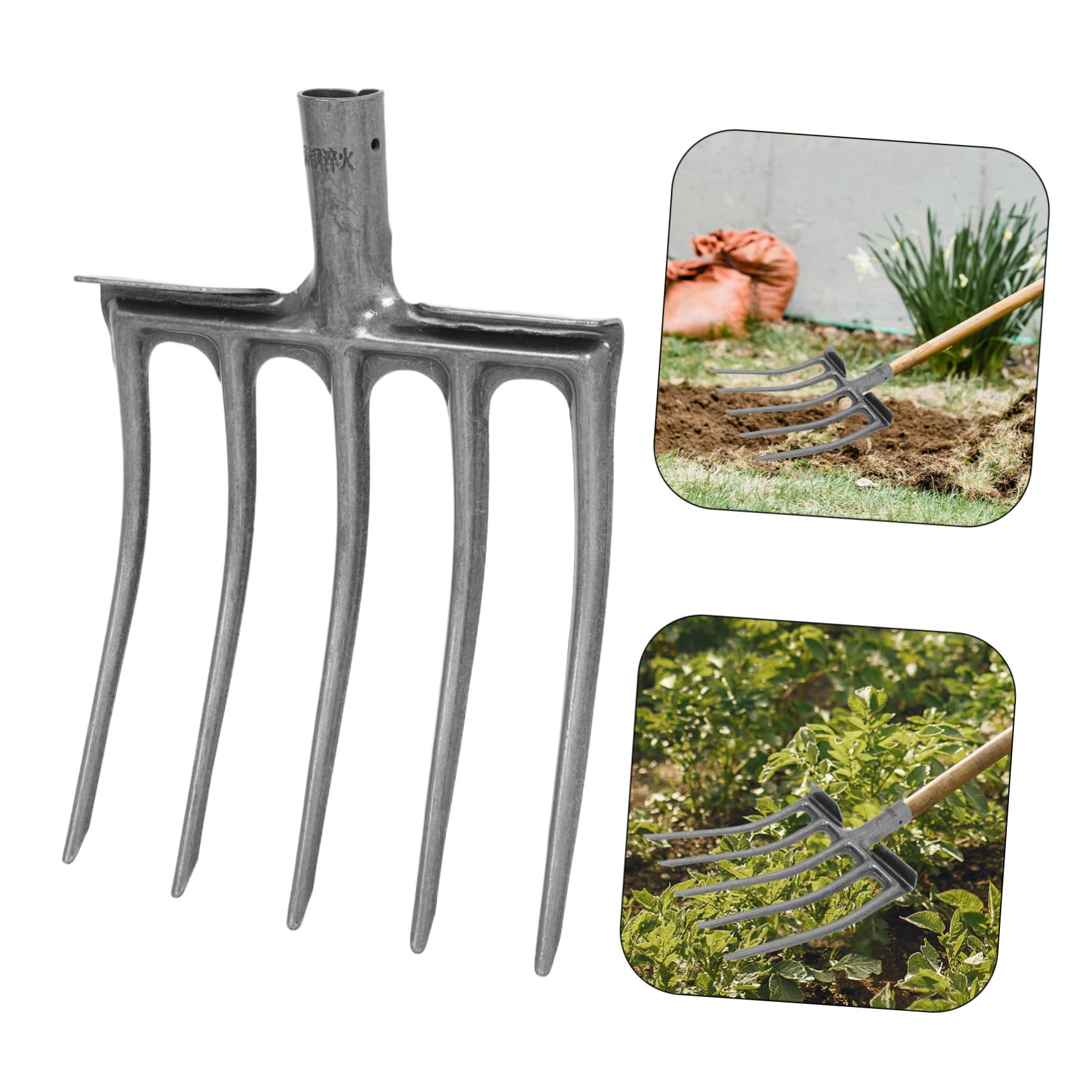 Abaodam Forcone da Giardino in Acciaio Argento a 4 Denti per Lavori Agricoli e Vangatura del Terreno, Resistente e Versatile per Attività di Coltivazione e Cura del Suolo