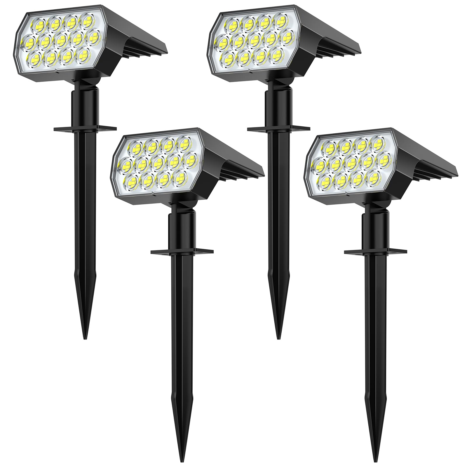 Flaow Cool White Solar Garden Lights, 65 Led Spot Lights Outdoor, 6500K Powered Waterproof Landscape Spotlights, Dusk-To-Dawn For Pathway Wall Porch, 4 Pack
